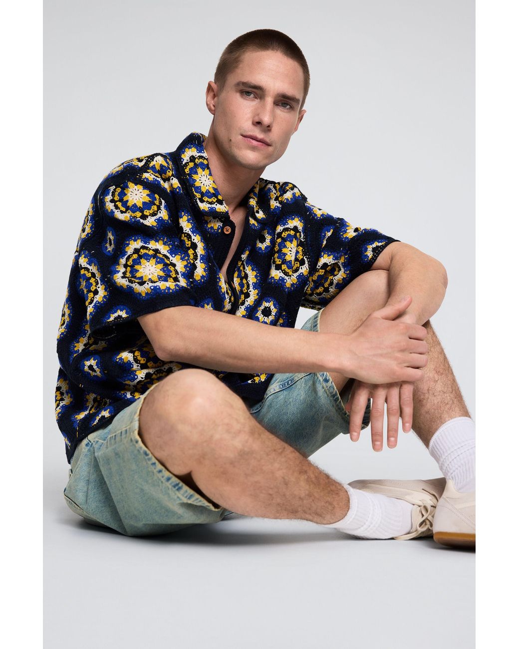 Desigual Blue Crochet Shirt for men