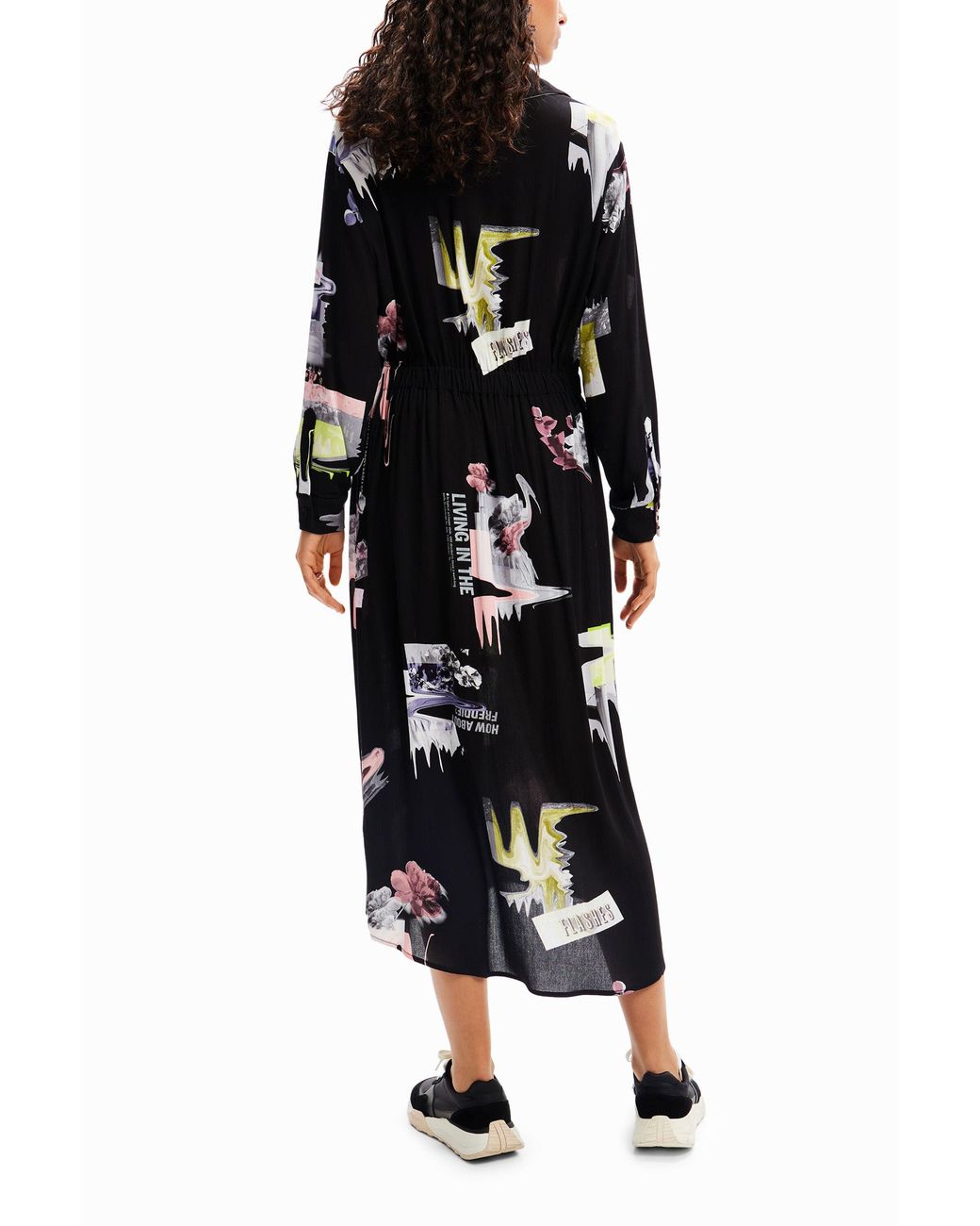 Desigual Black Midi Shirt Dress, Viscose