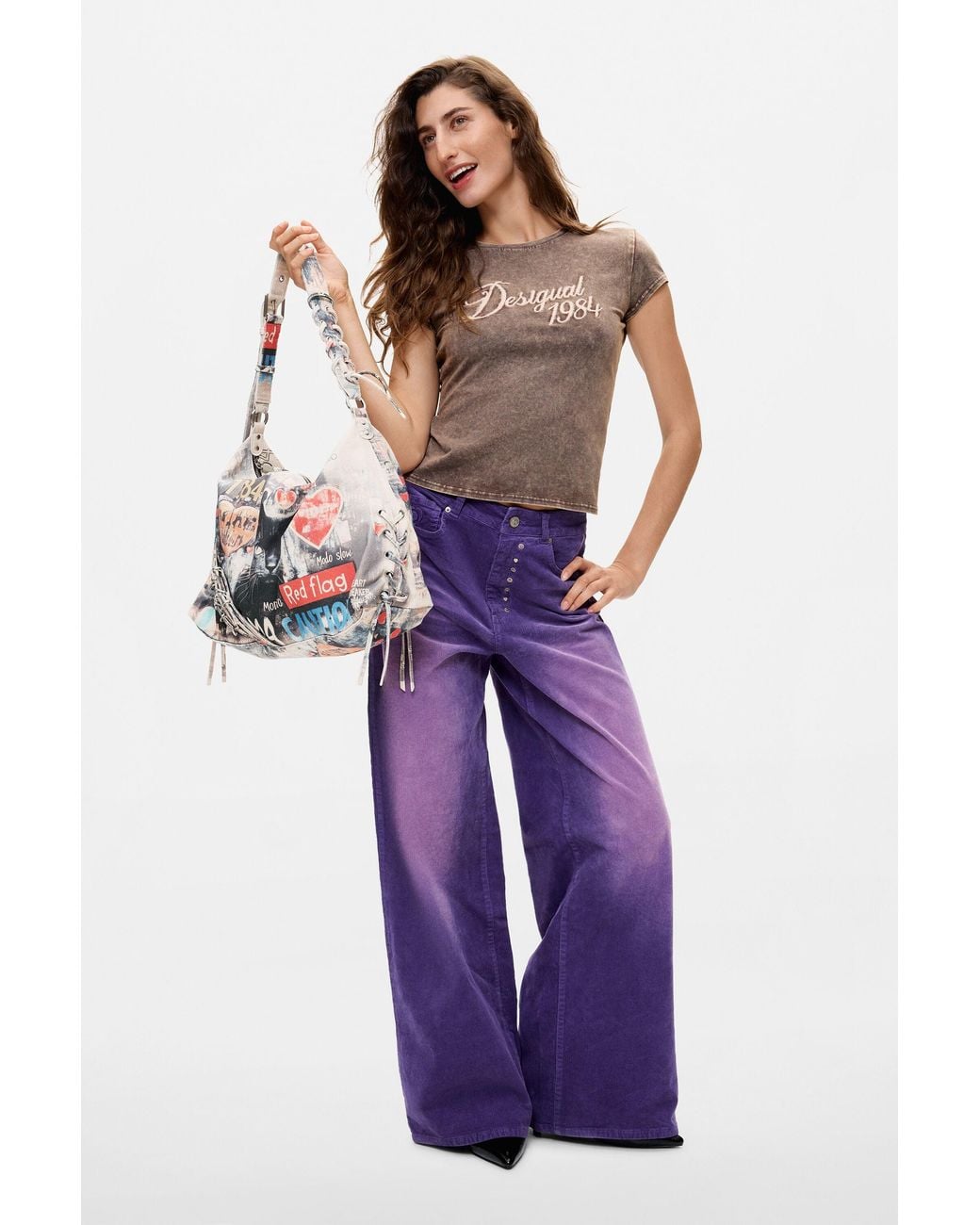 Desigual White Large Printed Bag, Cotton
