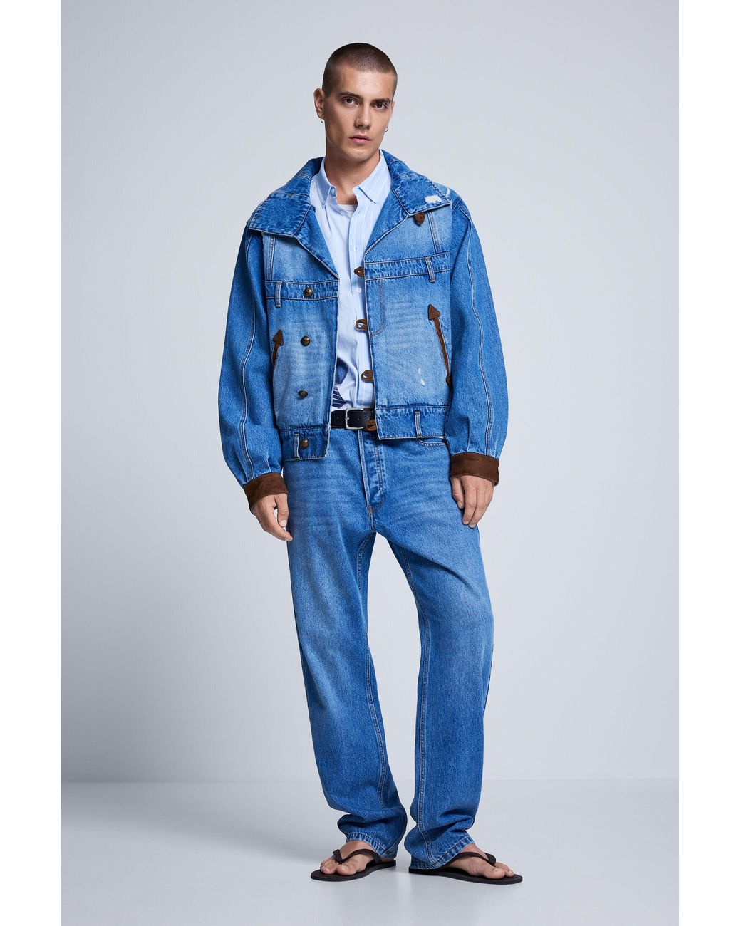 Desigual Blue Embroidered Denim Jacket, Cotton for men