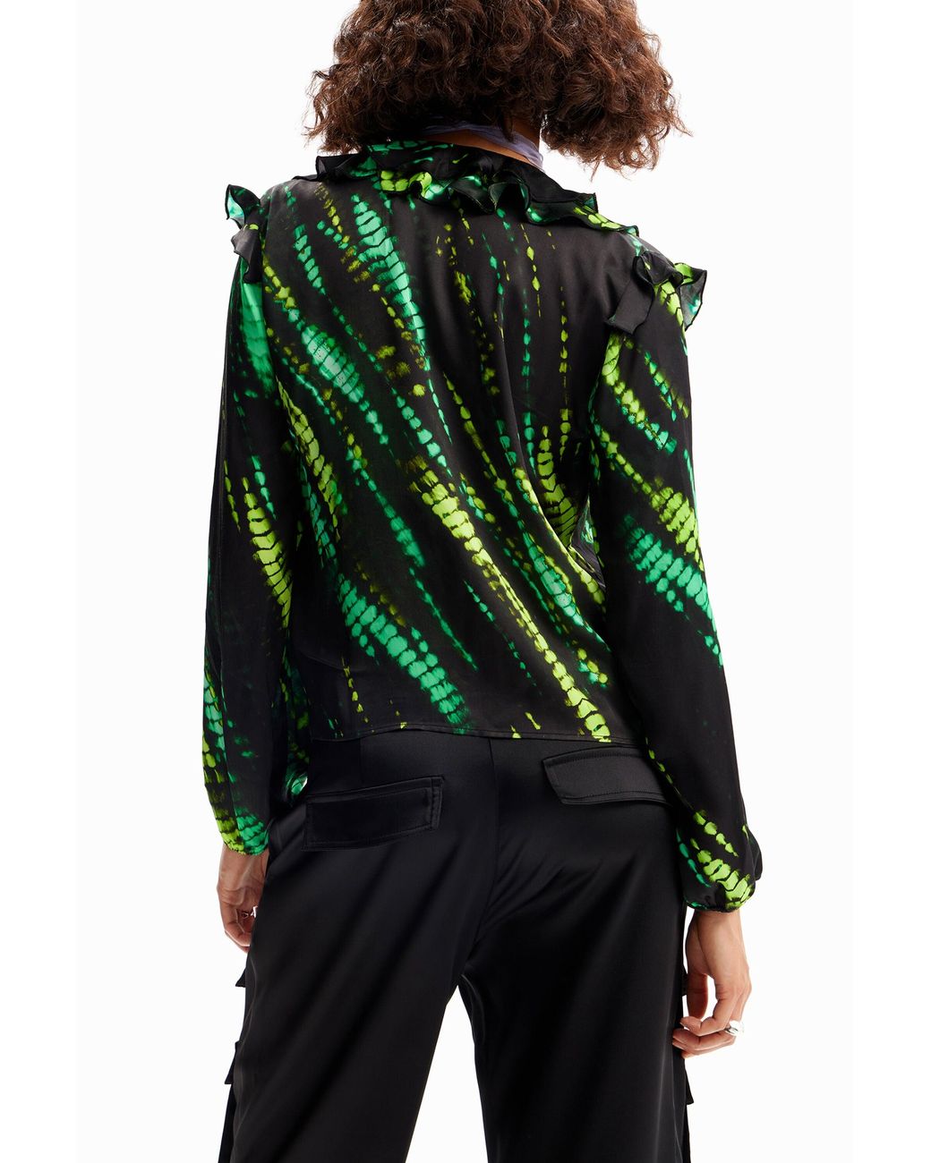 Desigual Green Tie-Dye Ruffle Blouse, Viscose