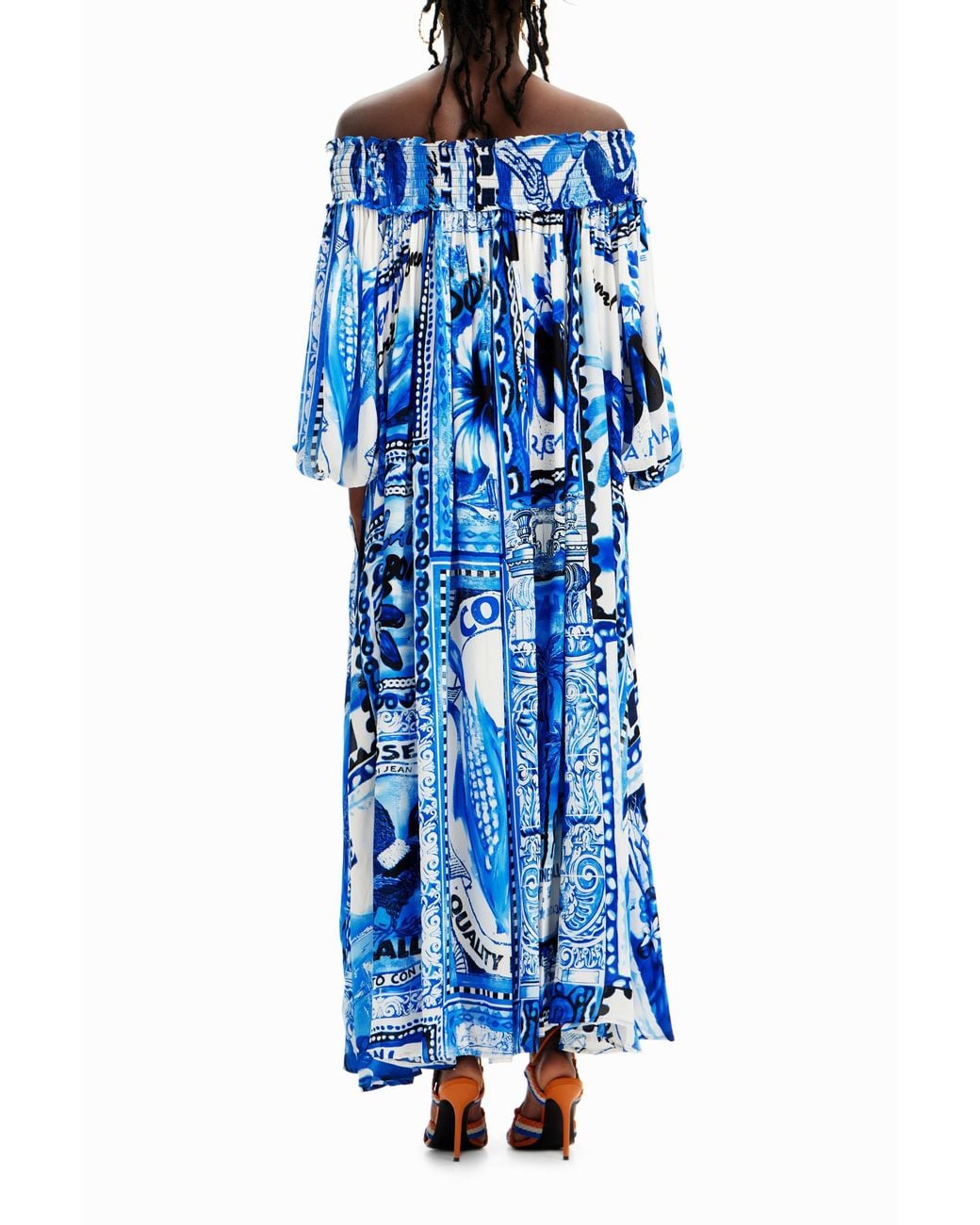 Desigual Blue Stella Jean Long Arty Postcard Dress, Viscose