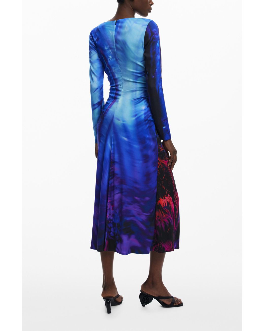 Desigual Blue Asymmetric Landscape Dress, Viscose