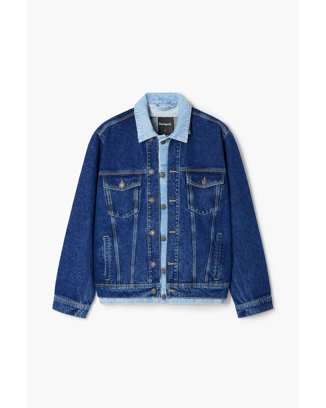 Desigual Blue Patchwork Denim Jacket, Cotton for men