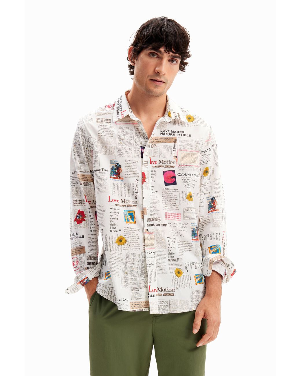 Desigual Long sleeve Newspaper Shirt in White for Men Lyst