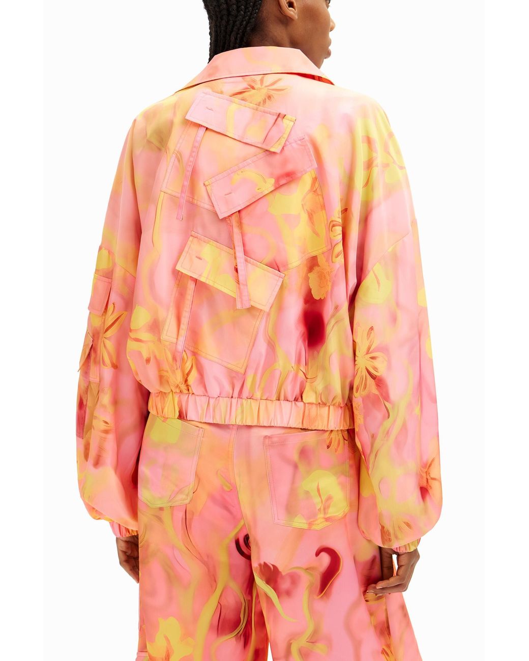 Desigual Pink Collina Strada Floral Oversize Jacket, Polyester