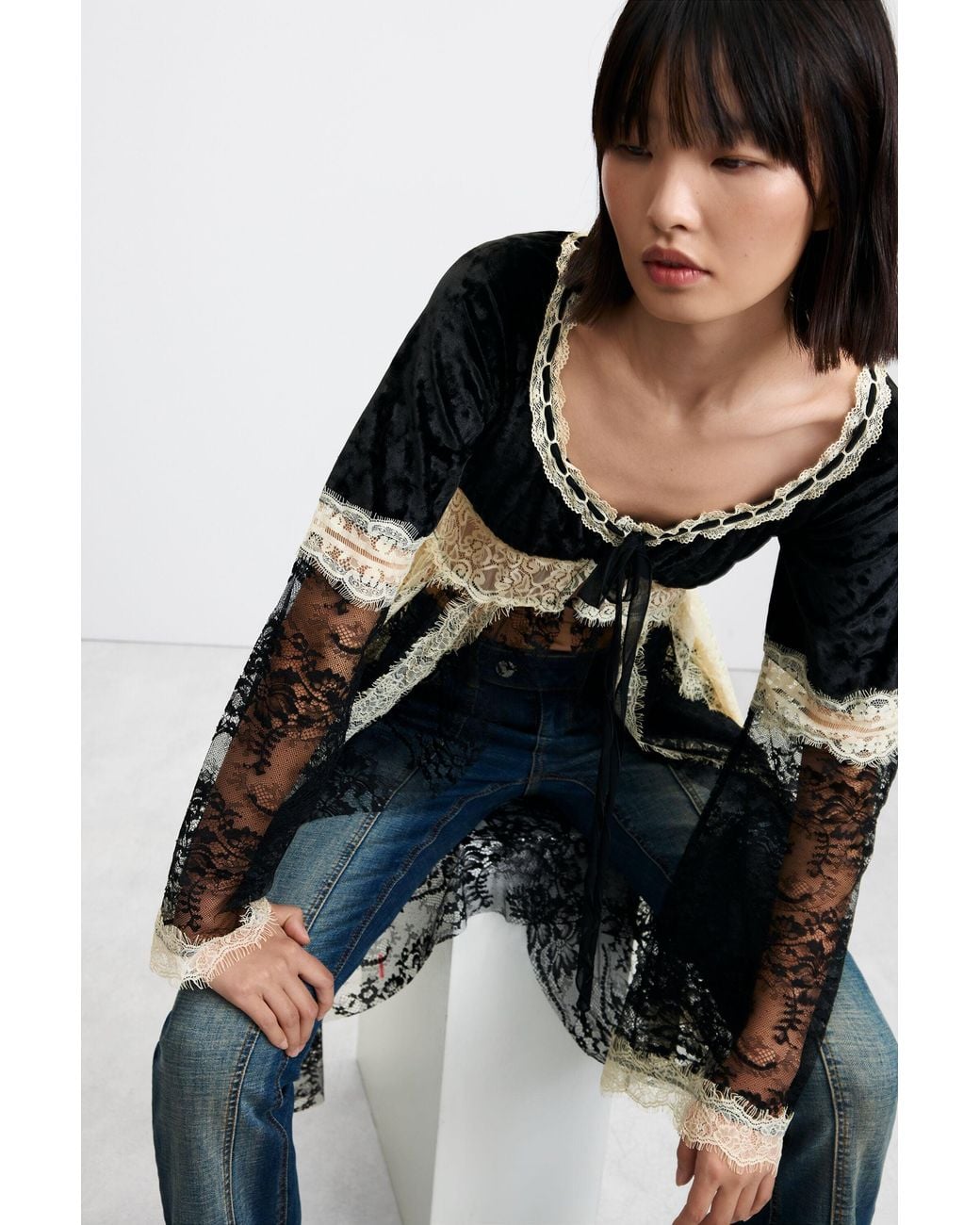 Desigual Blue Lace V-Neck T-Shirt
