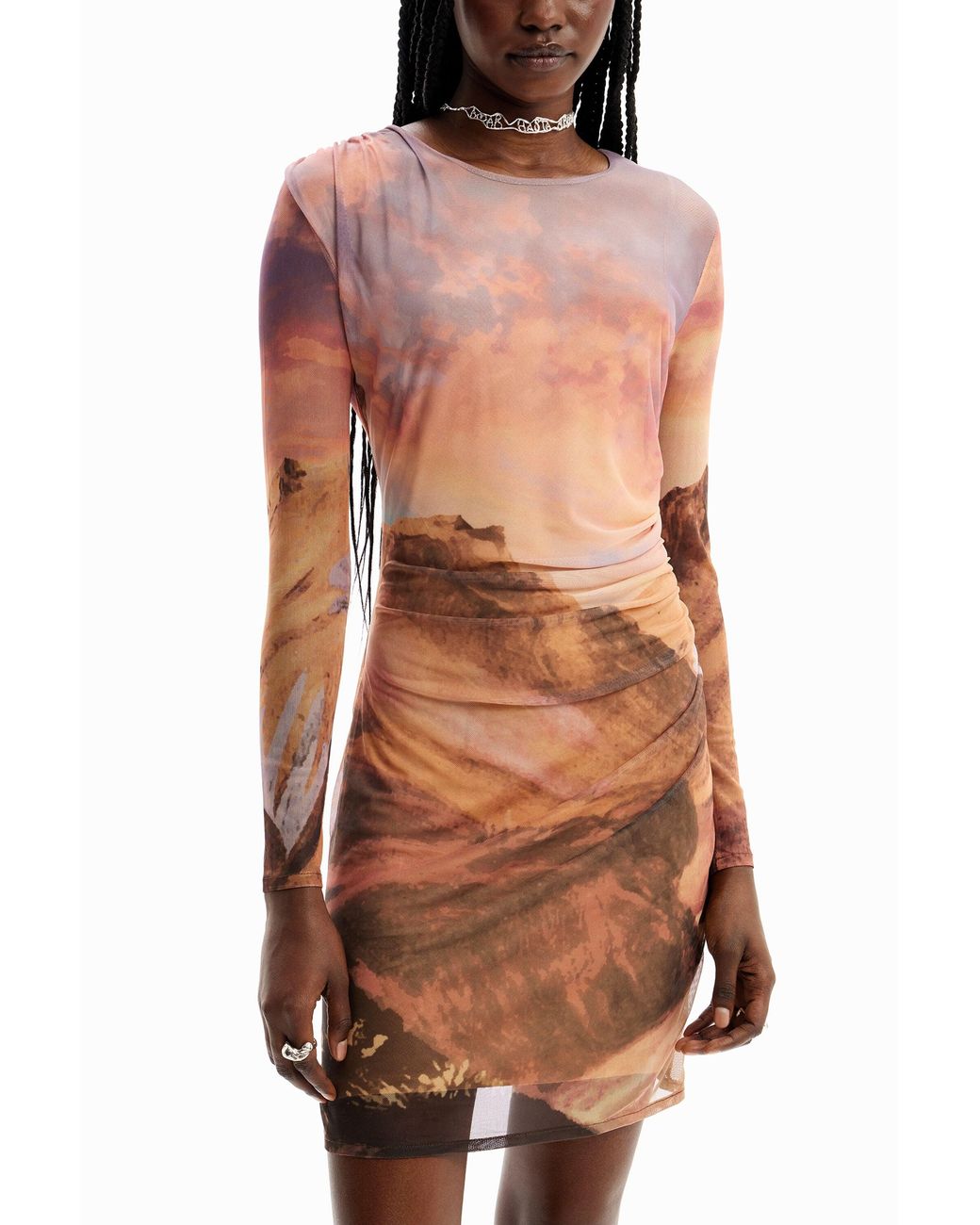 Desigual Multicolor Slim Landscape Mini Dress, Polyester