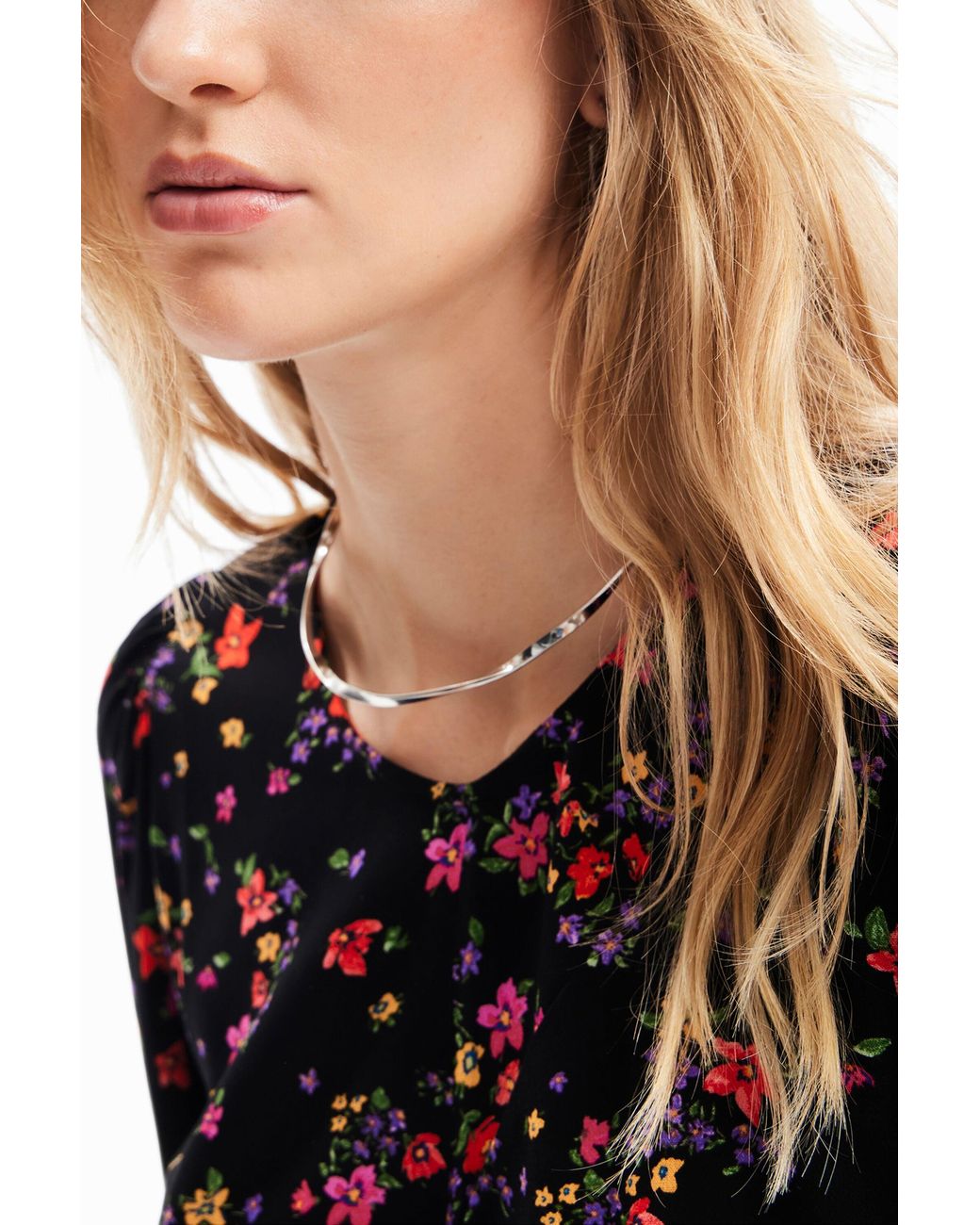 Desigual Black Floral Ruched Blouse, Viscose