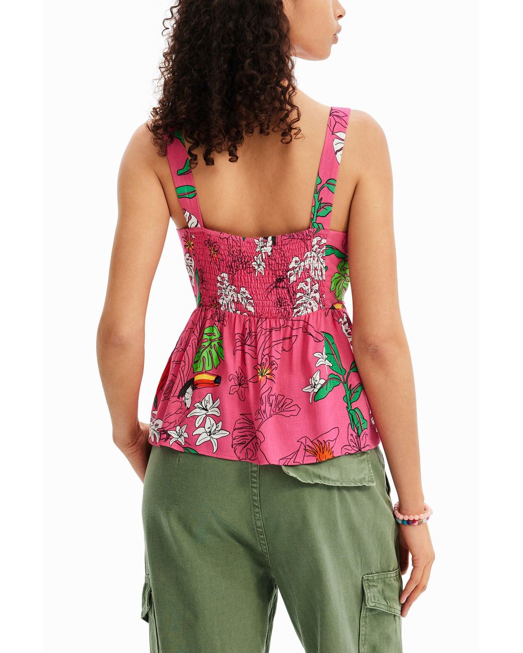 Desigual Red Tropical Strap Top, Viscose