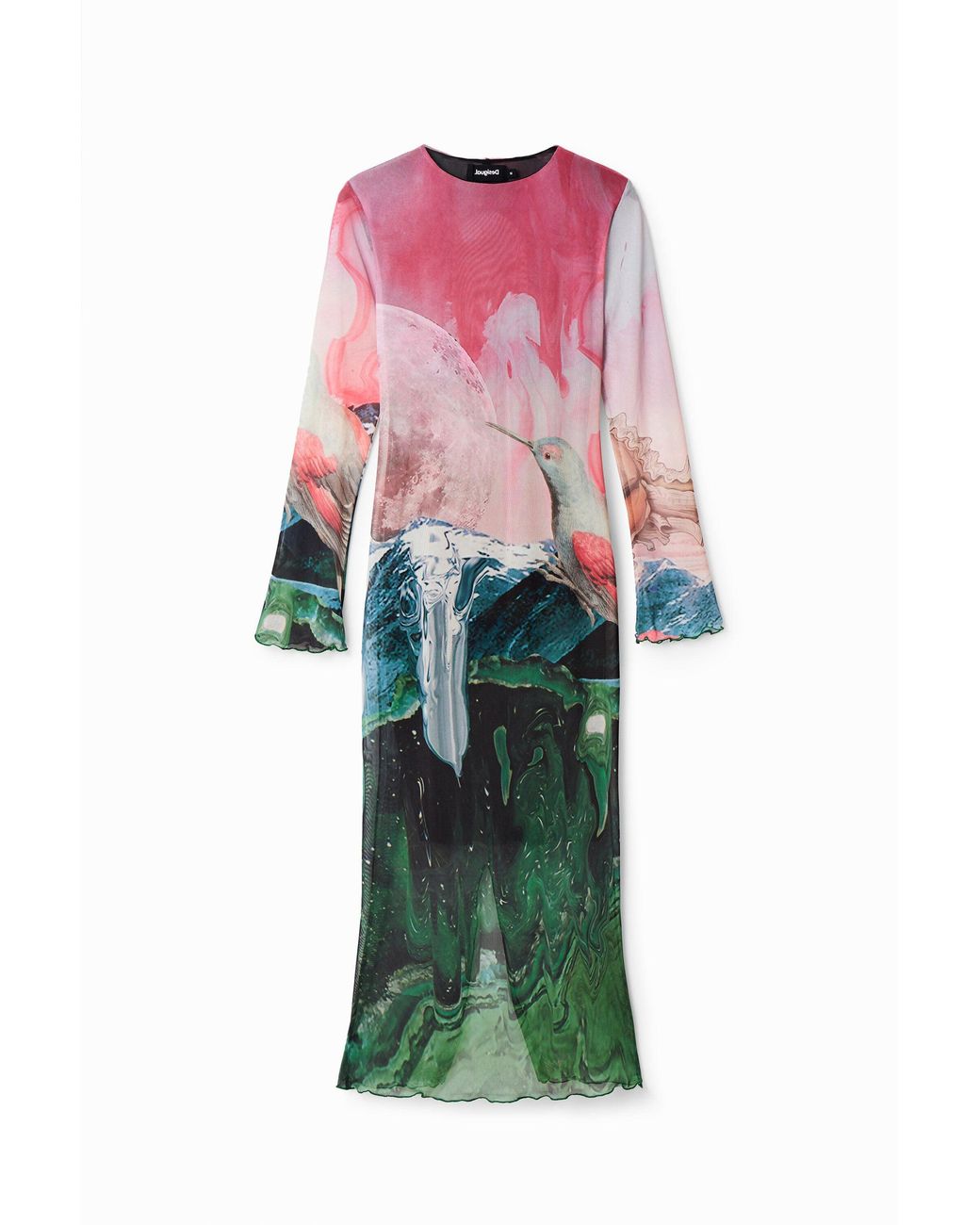 Desigual Red Slim Fantasy Tulle Midi Dress, Polyester