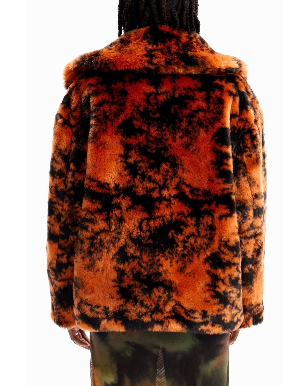 Desigual Orange Short Fur-Effect Double-Breasted Coat