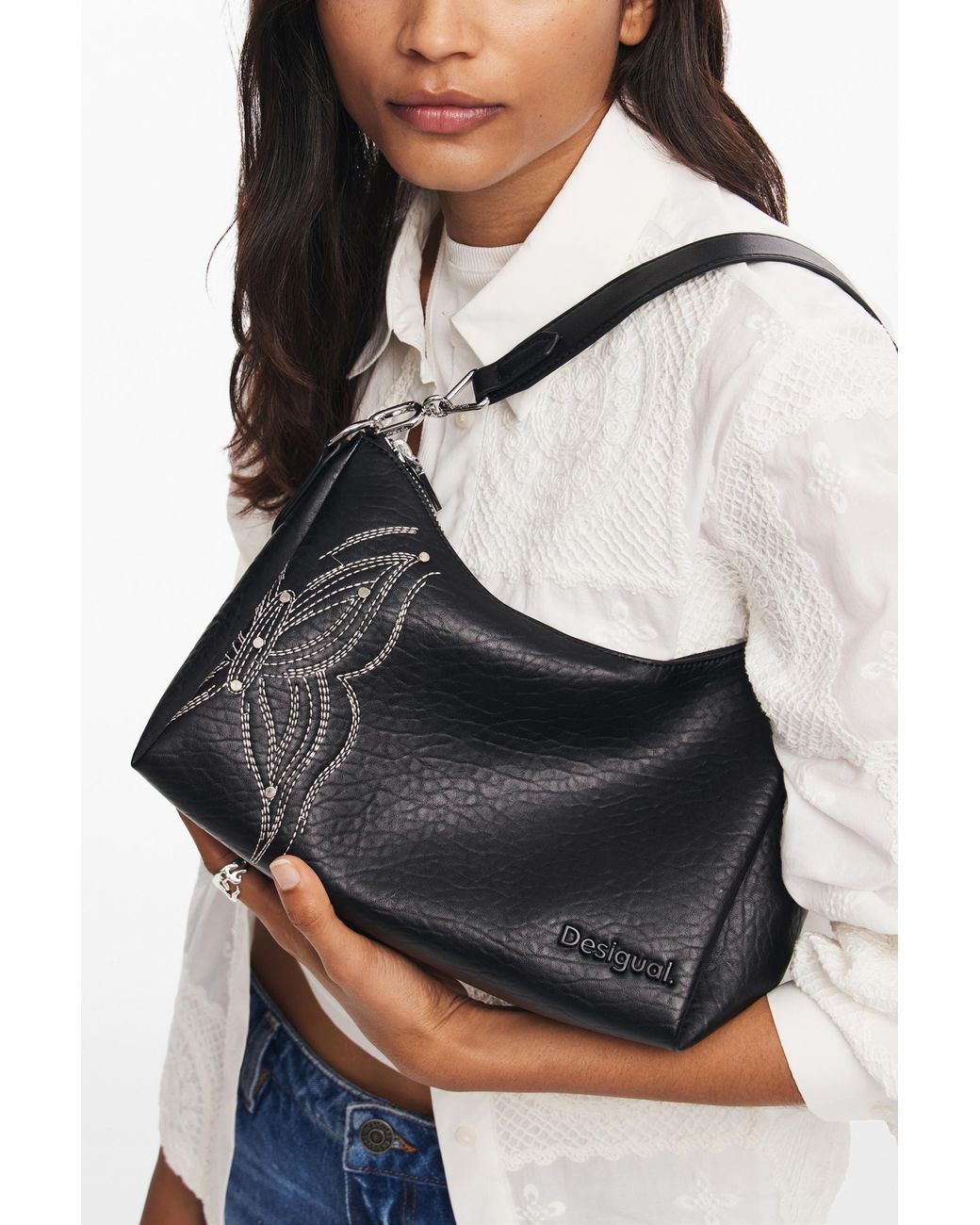 Desigual Black M Bag With Butterfly Engraving, Polyurethane