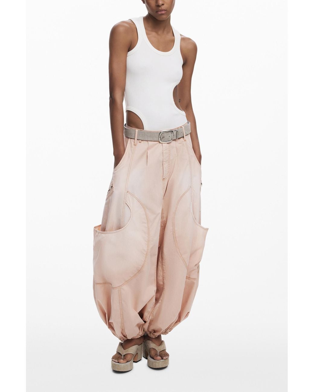 Desigual Pink Fluid Cargo Pants, Cotton