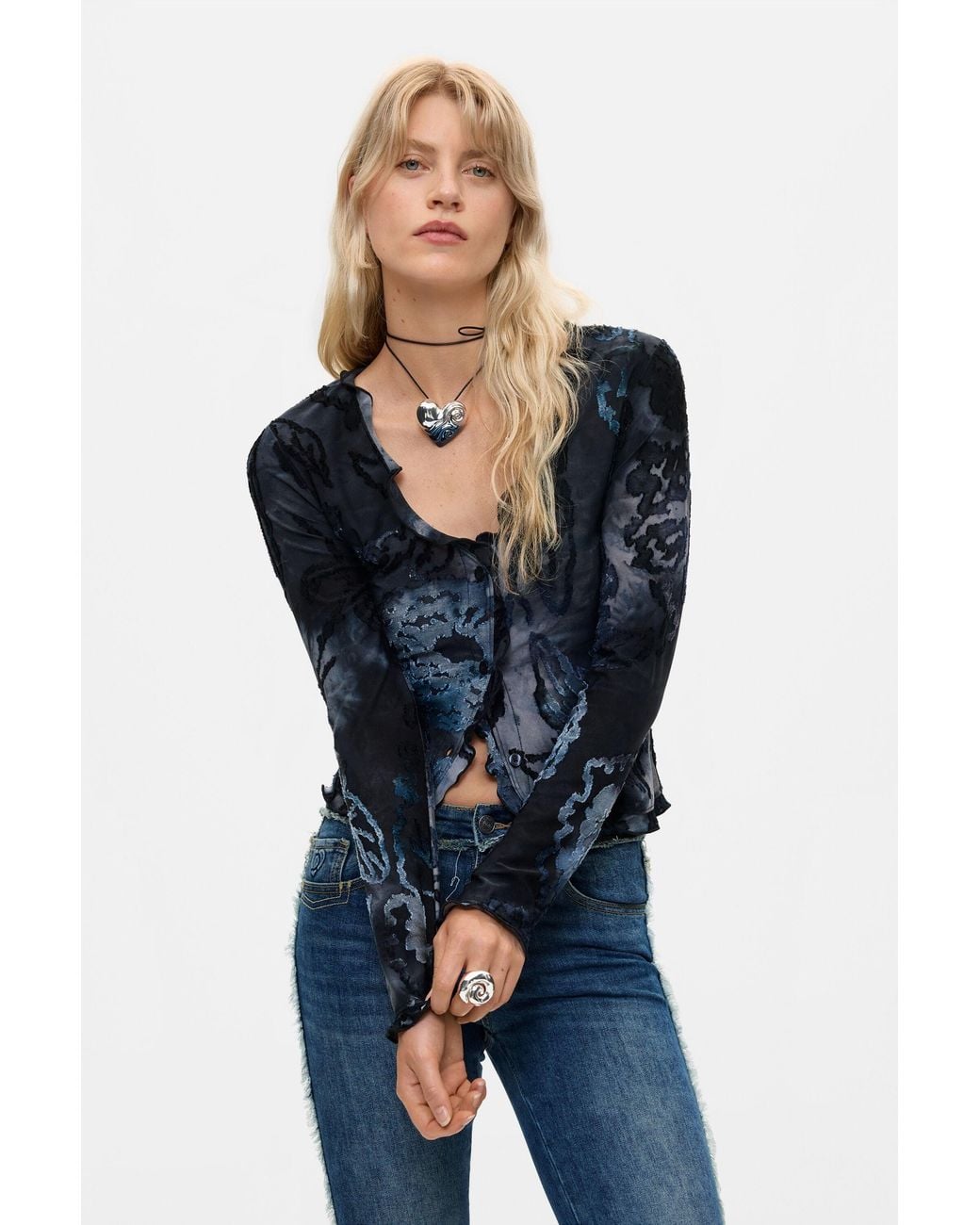 Desigual Blue Flocked T-Shirt