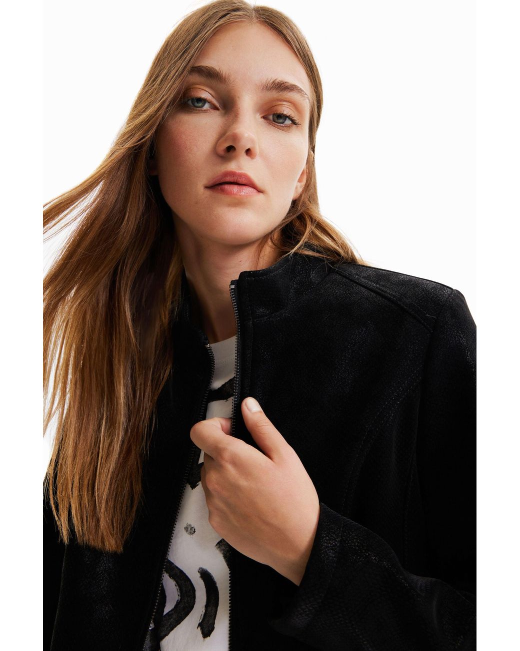 Desigual Black Suede-Effect Jacket, Polyurethane