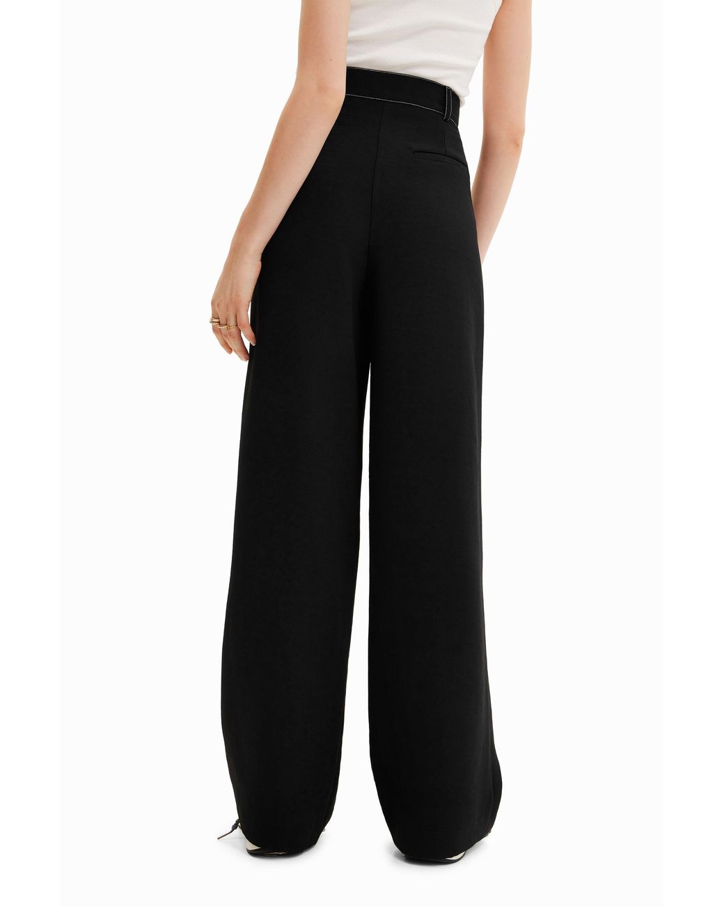 Desigual Black Twisted Trousers With Pleats, Polyester