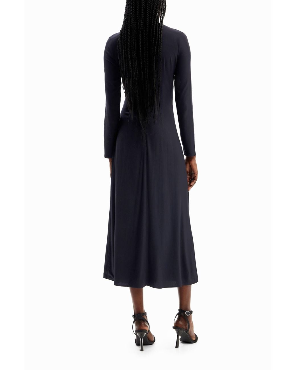 Desigual Blue Gathered Midi Dress, Viscose