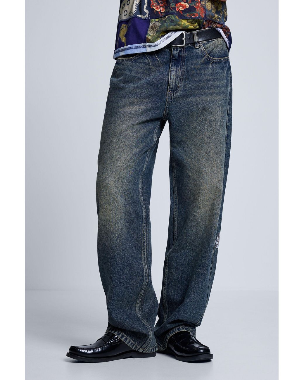 Desigual Blue Embroidered Denim Trousers, Cotton for men