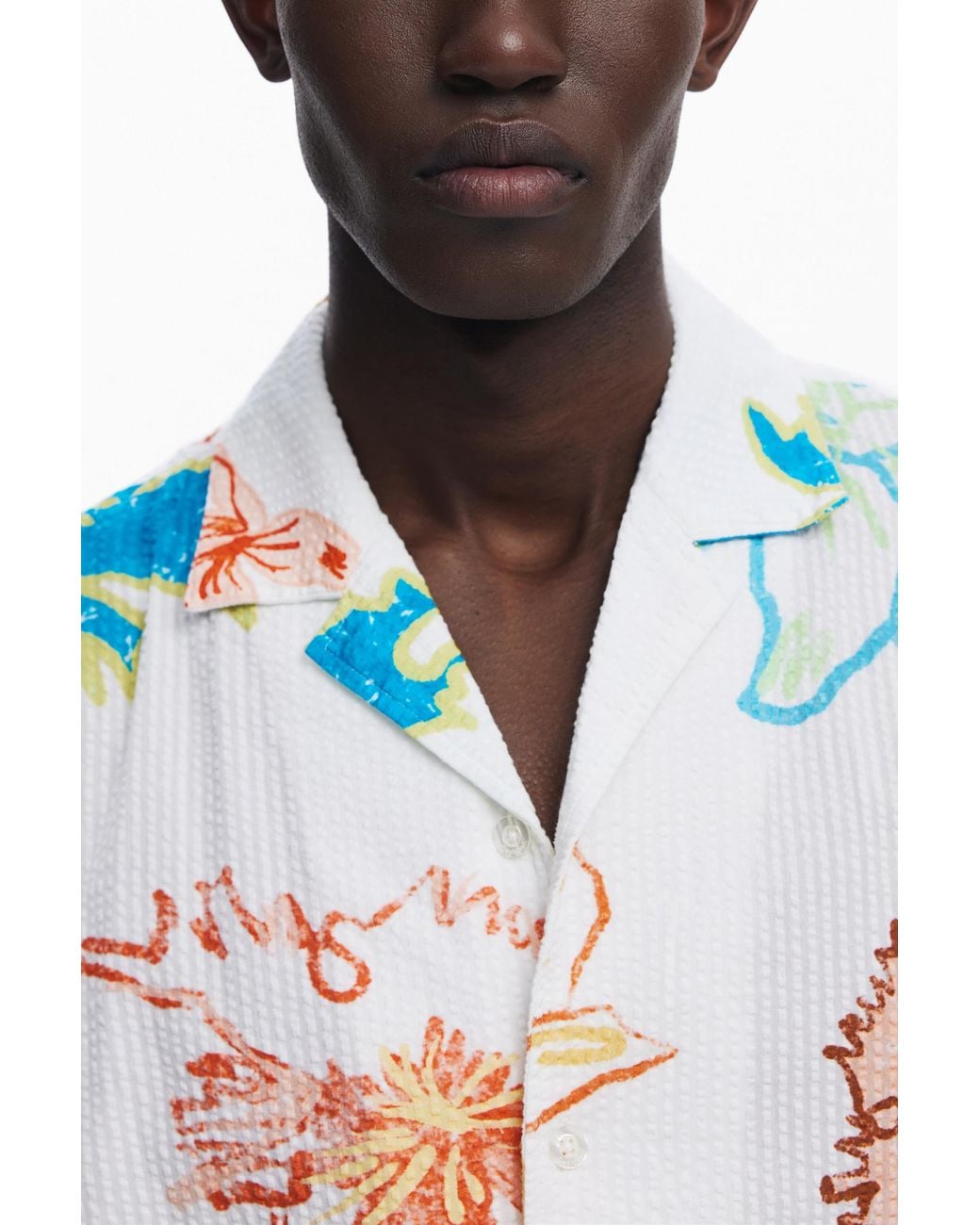 Desigual Blue Short-Sleeved Shirt With Leaves, Cotton for men