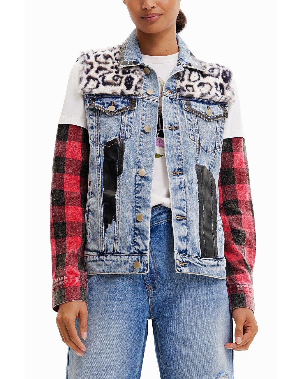 Desigual Blue Animal Print Denim Gilet