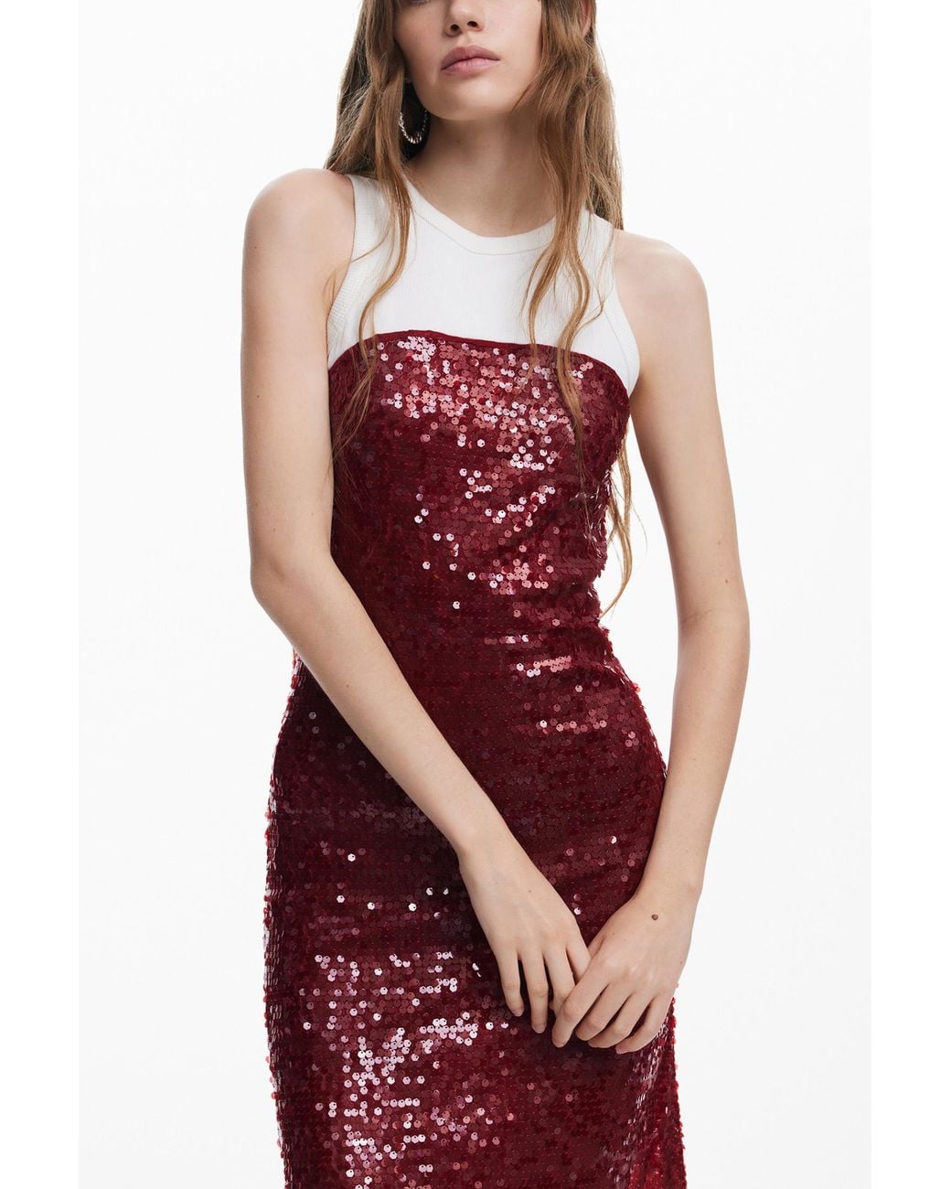Desigual Red Combined Midi Dress