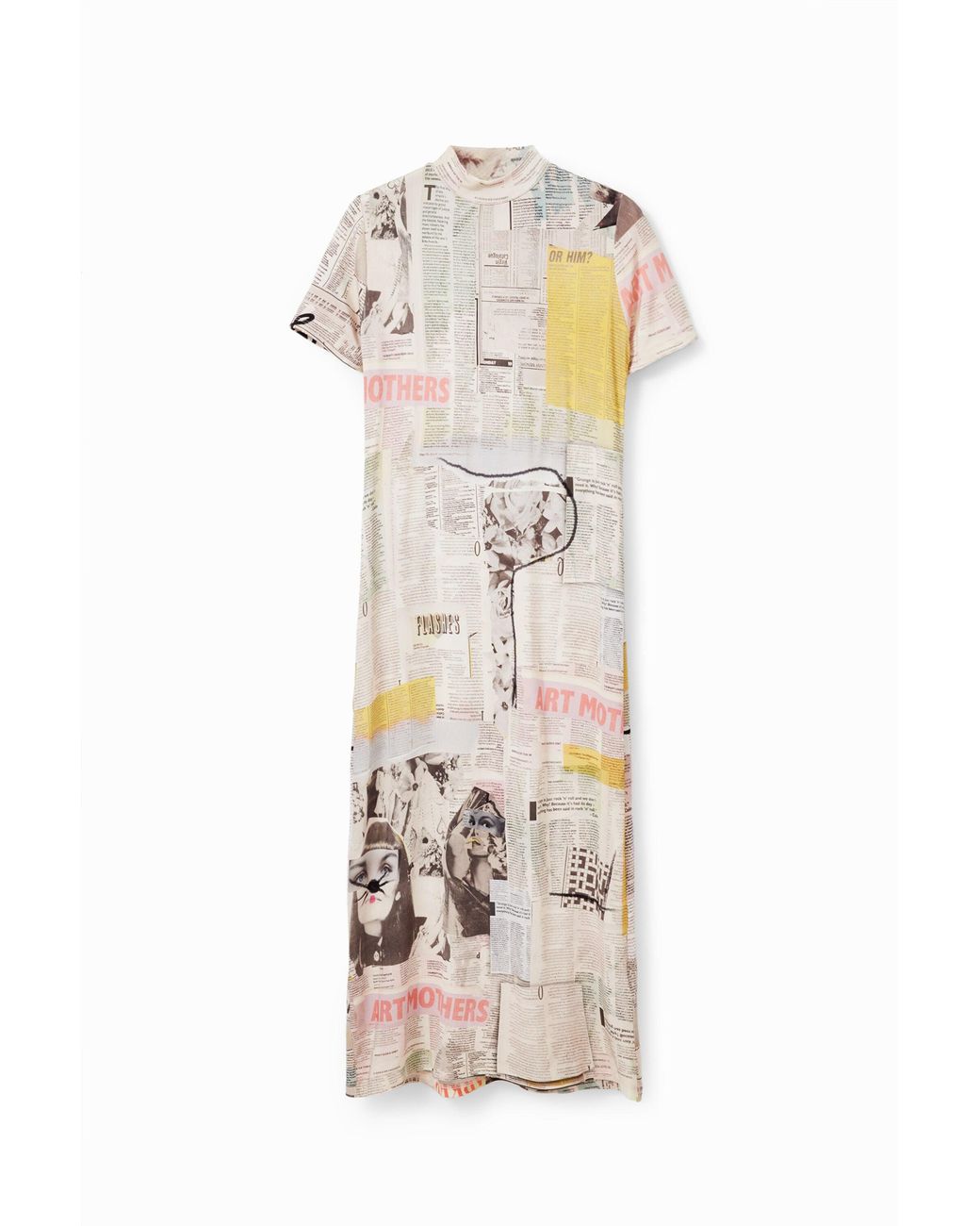 Desigual White Slim Newspaper Midi Dress, Viscose