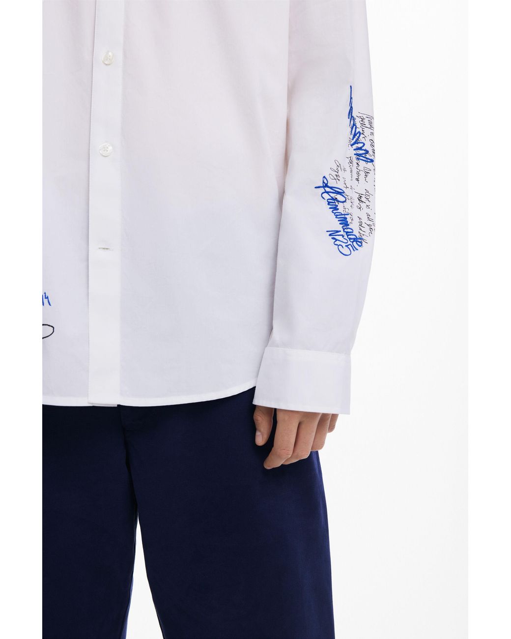 Desigual White Calligraphic Shirt, Cotton for men