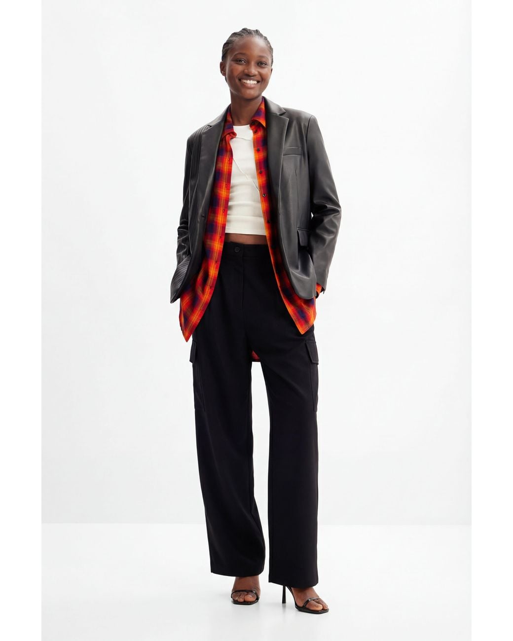 Desigual Black Leather-Effect Blazer, Polyurethane