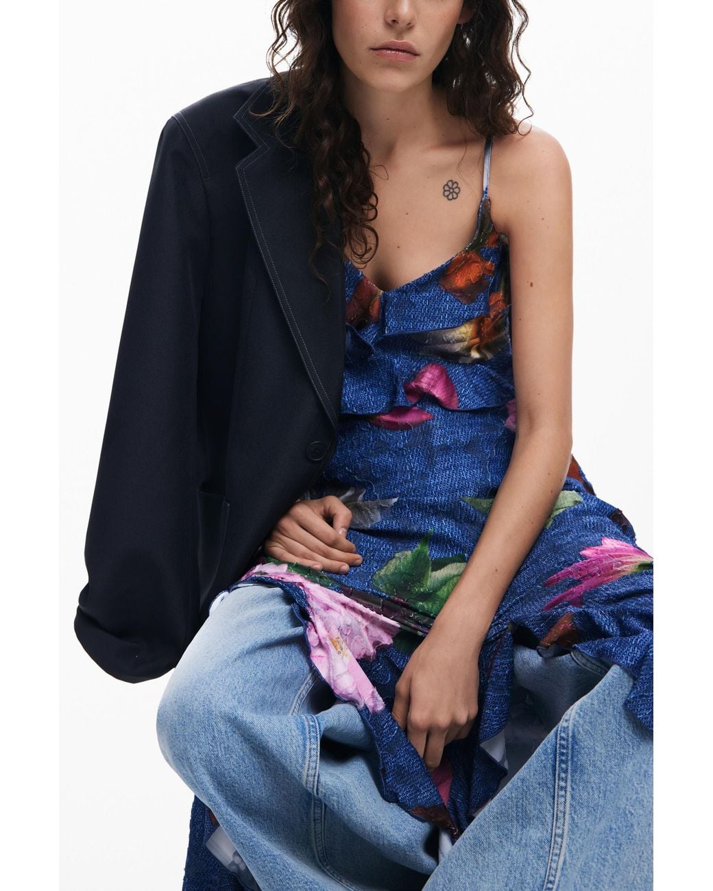 Desigual Blue Floral Midi Dress, Polyester
