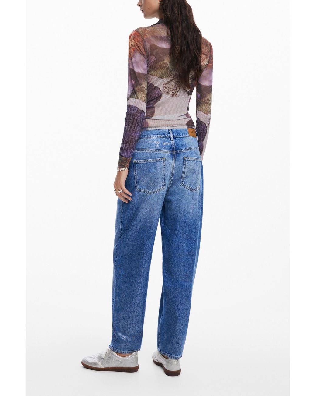 Desigual Blue Long-Sleeve T-Shirt Autumn Forest, Polyester