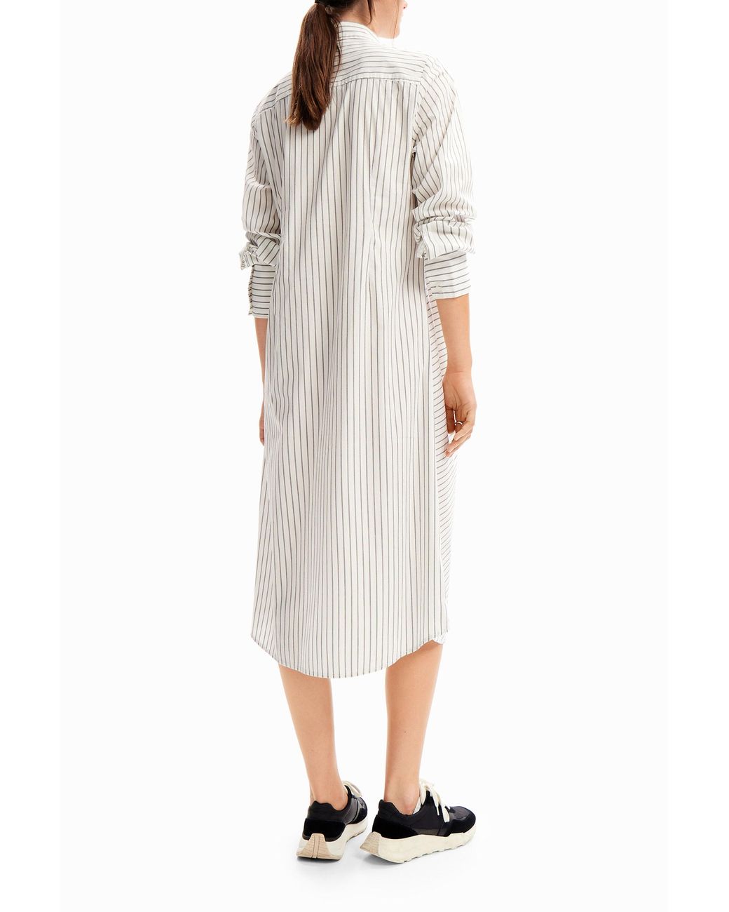 Desigual White Striped Midi Shirt Dress
