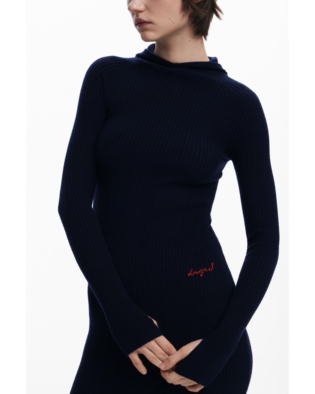 Desigual Blue Fitted Dress With Hood