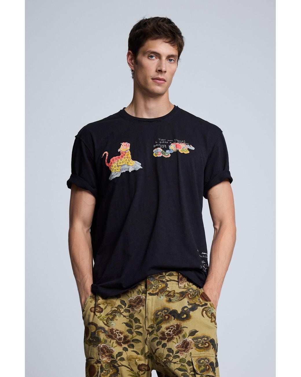 Desigual Blue Printed T-Shirt, Cotton for men