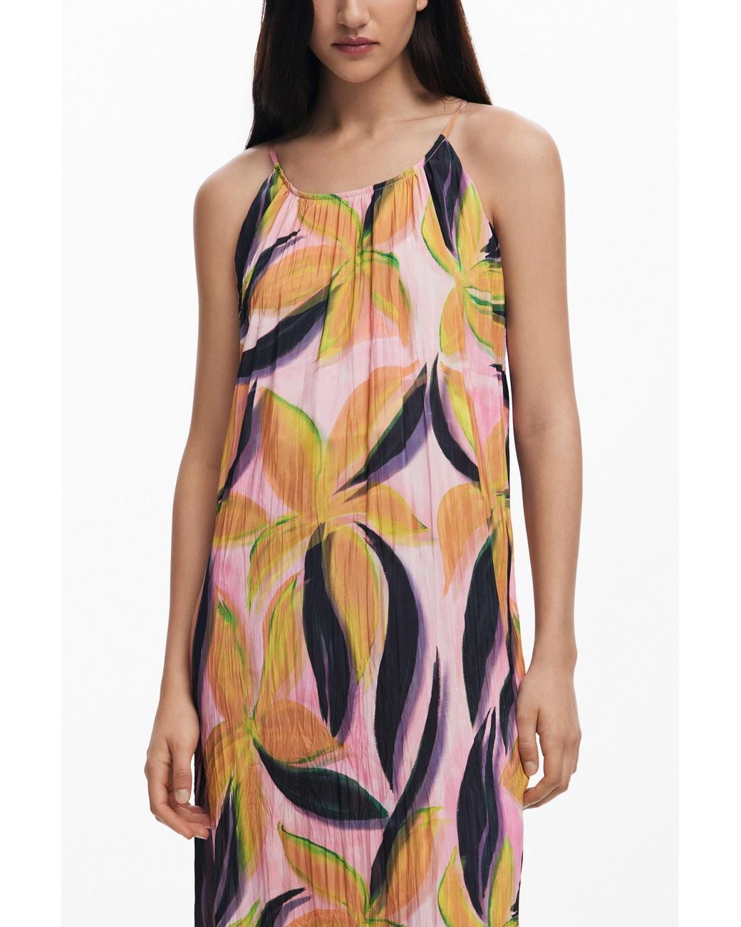 Desigual White Crinkled Effect Midi Dress, Polyester