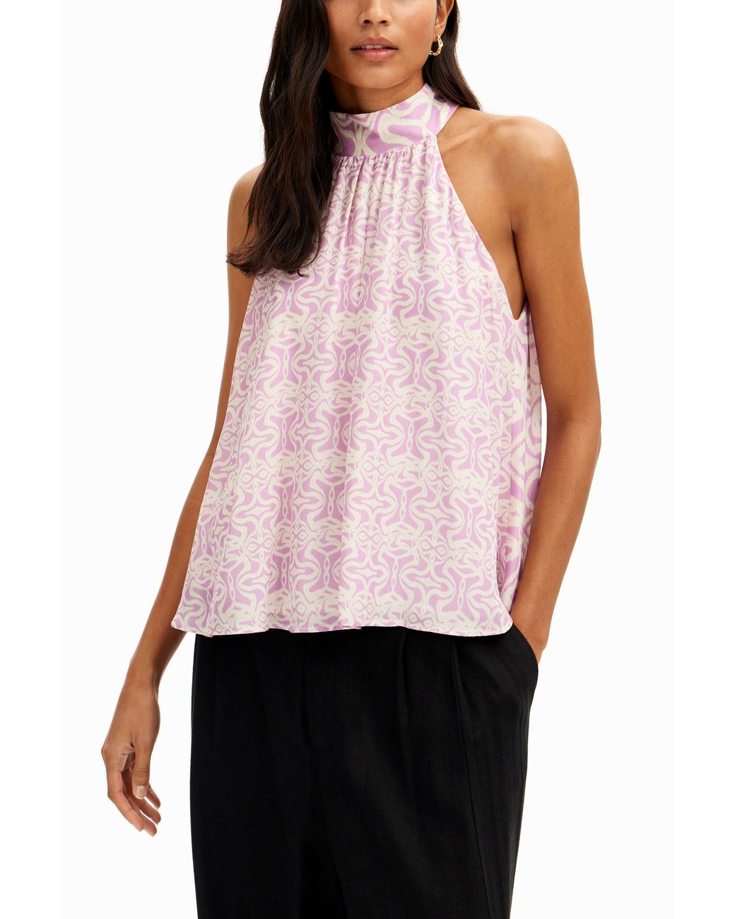 Desigual Pink Halter Border Blouse, Viscose