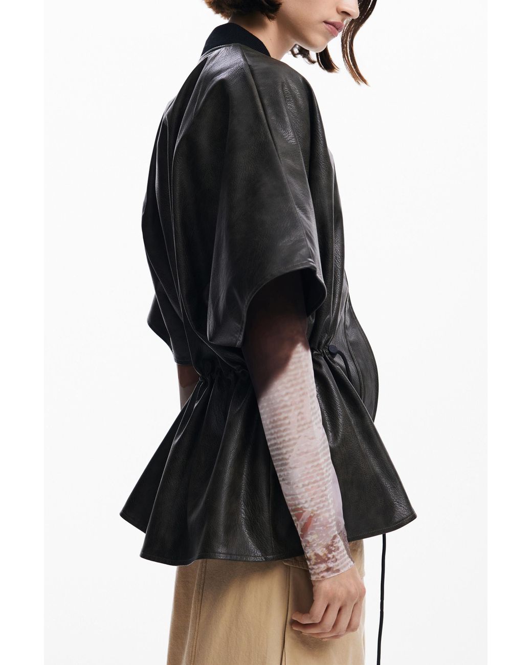 Desigual Black Leather-Effect Poncho, Polyurethane