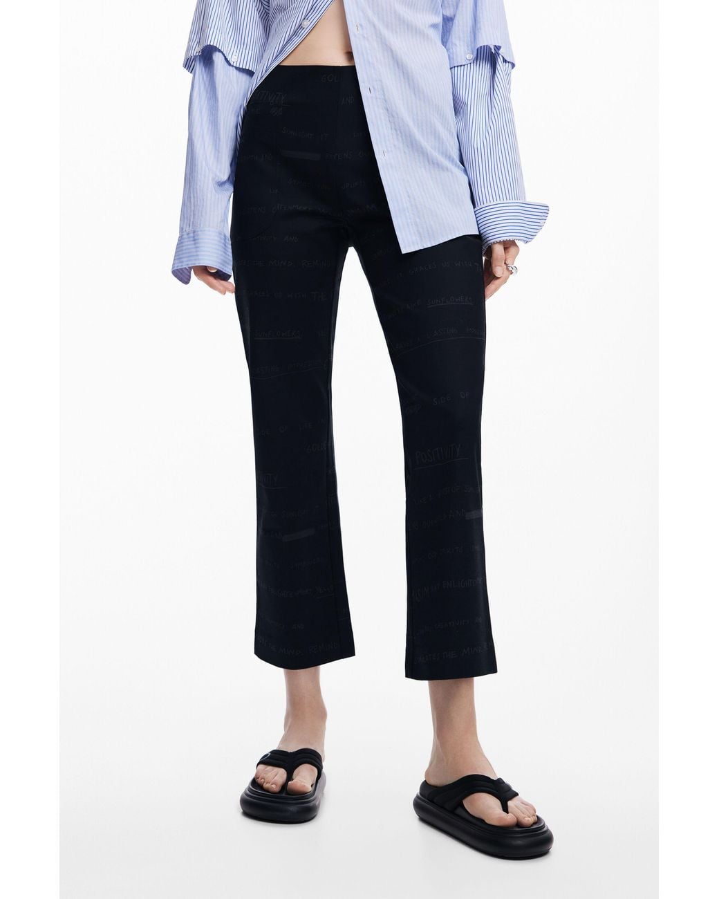 Desigual Blue Long Pants With Phrases, Cotton