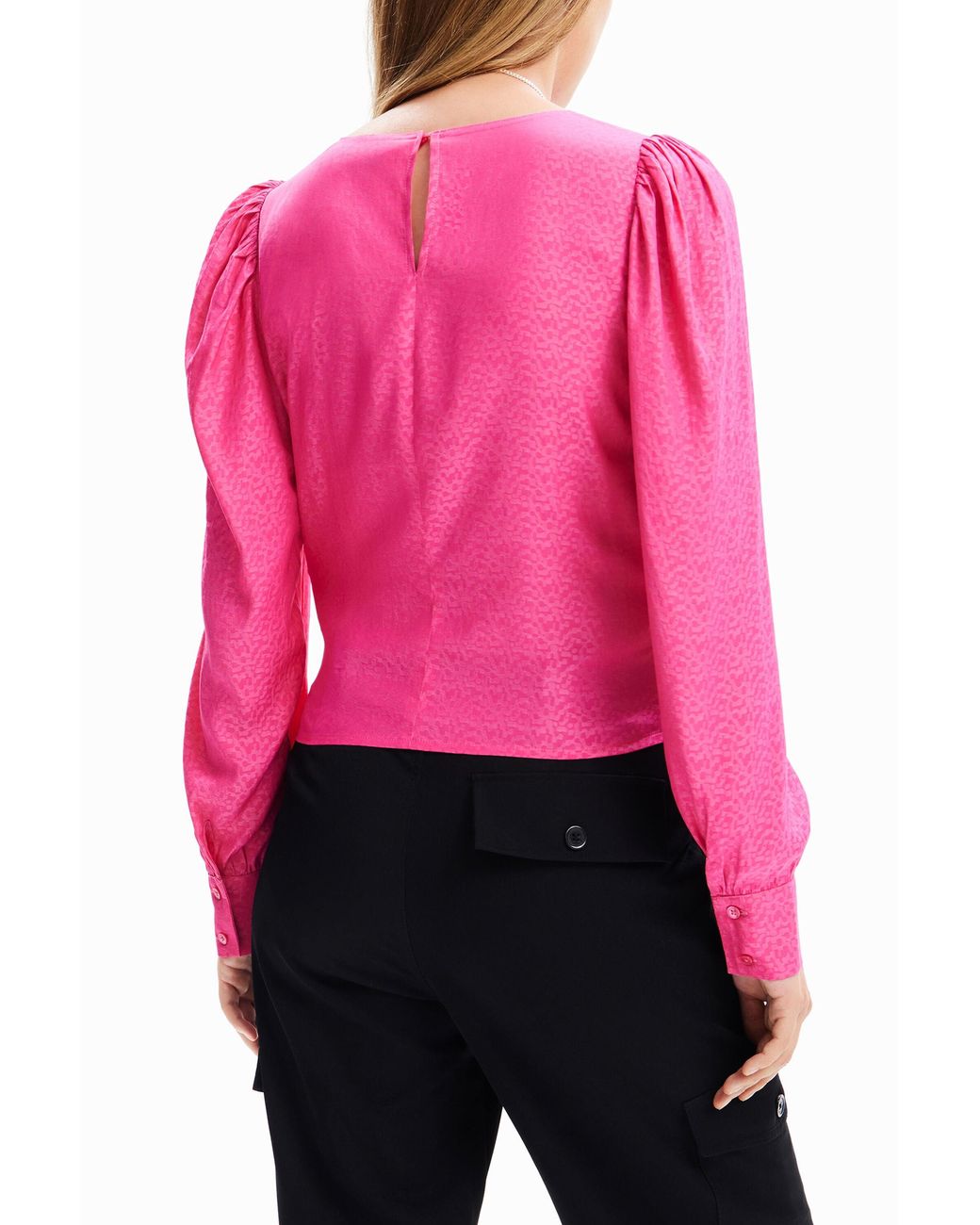 Desigual Pink Jacquard Ruched Blouse, Polyester
