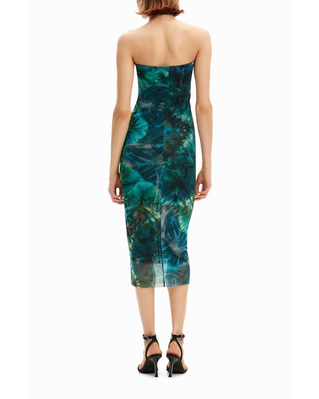 Desigual Green Sheath Dress With Cool Floral Print. Polyester