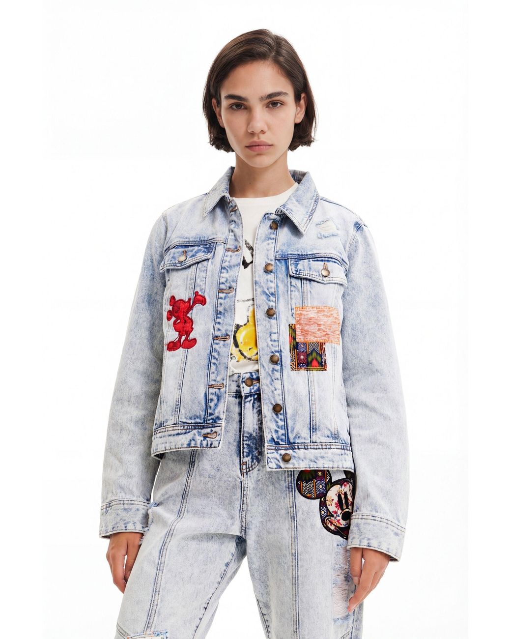 Desigual White Disney's Mickey Mouse Denim Jacket, Cotton