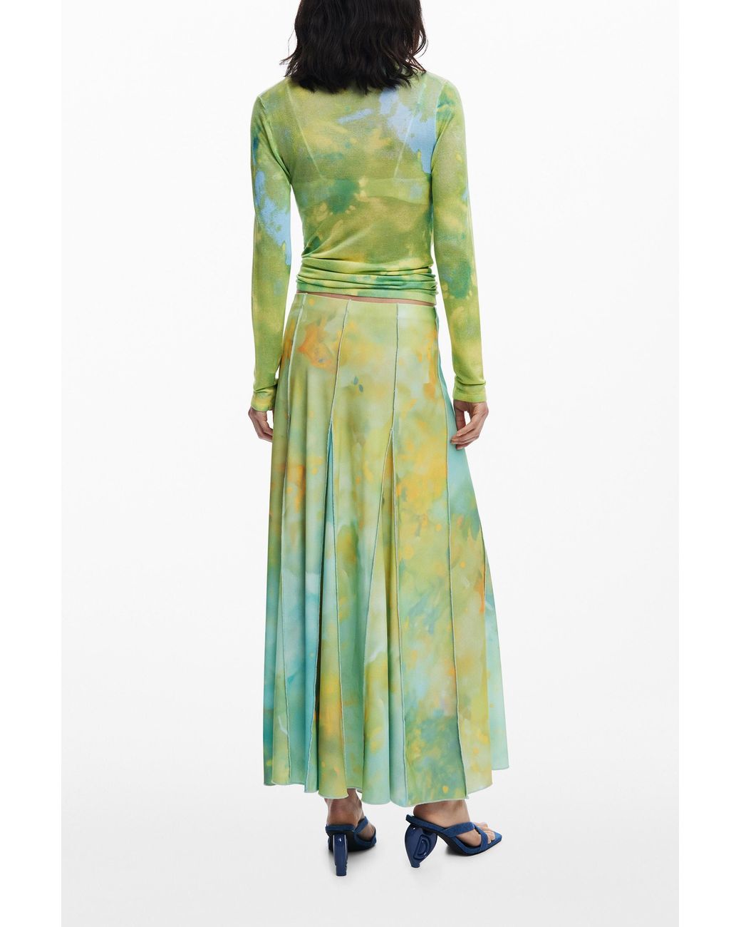 Desigual Green Long Godet Skirt, Polyester