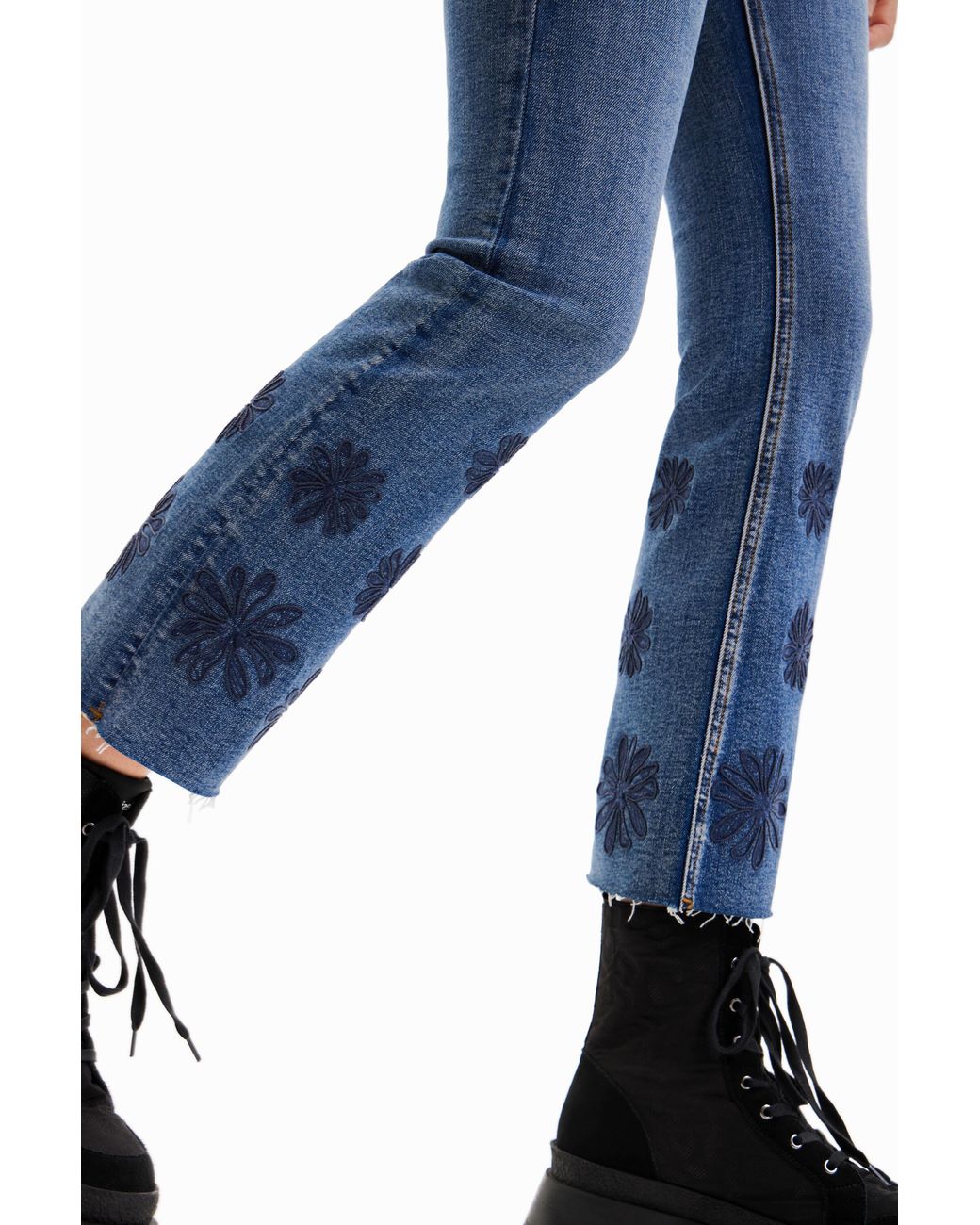 Desigual Blue Flared Cropped Jeans, Cotton