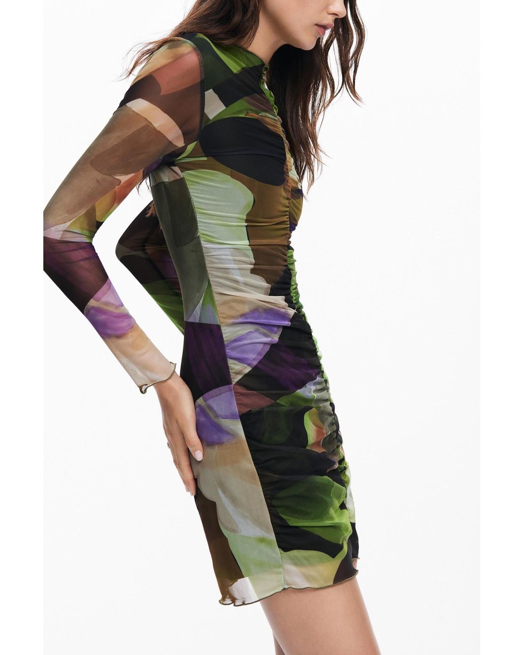 Desigual Green Printed Mini Dress M. Christian Lacroix, Polyester