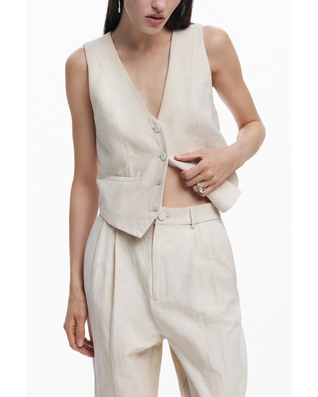 Desigual White Printed Pleated Trousers