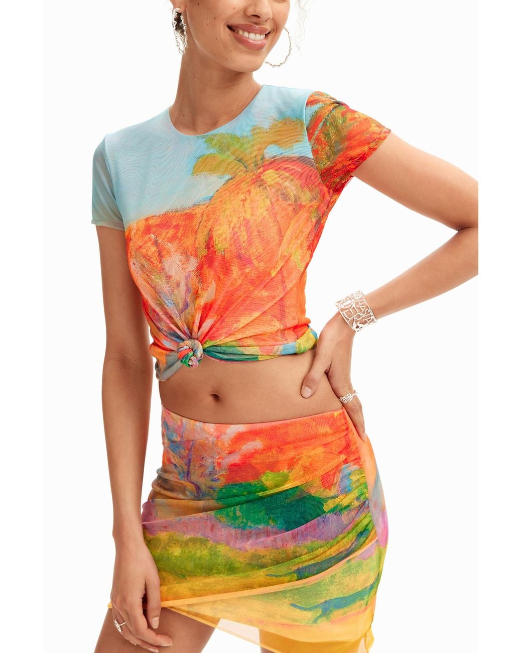 Desigual Red Arty Landscape Mini Skirt, Polyester