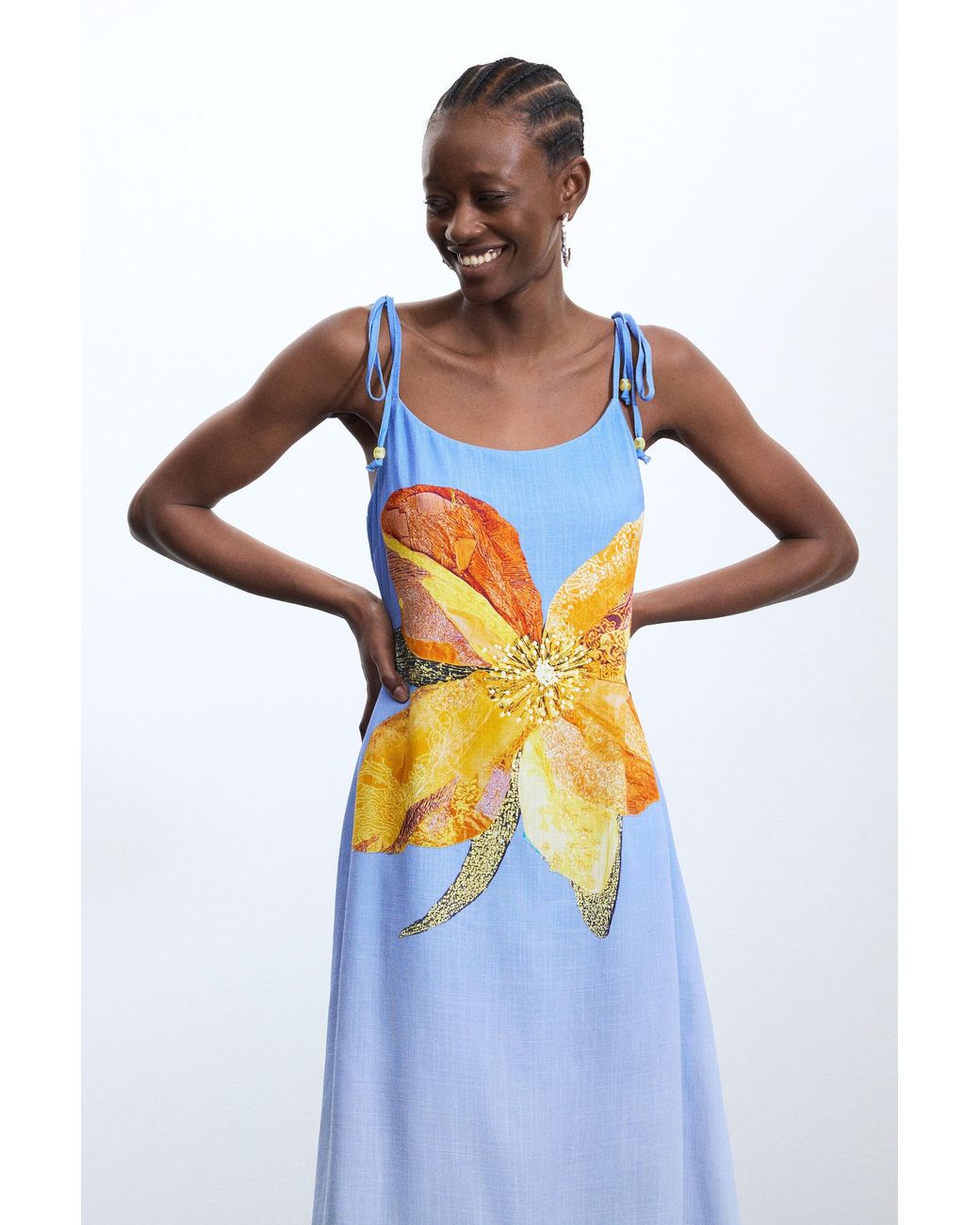 Desigual Blue Printed Long Dress, Viscose