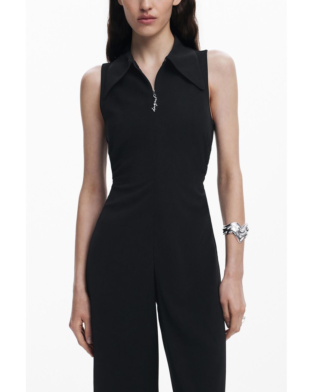 Desigual Black Ruched Jumpsuit, Polyester