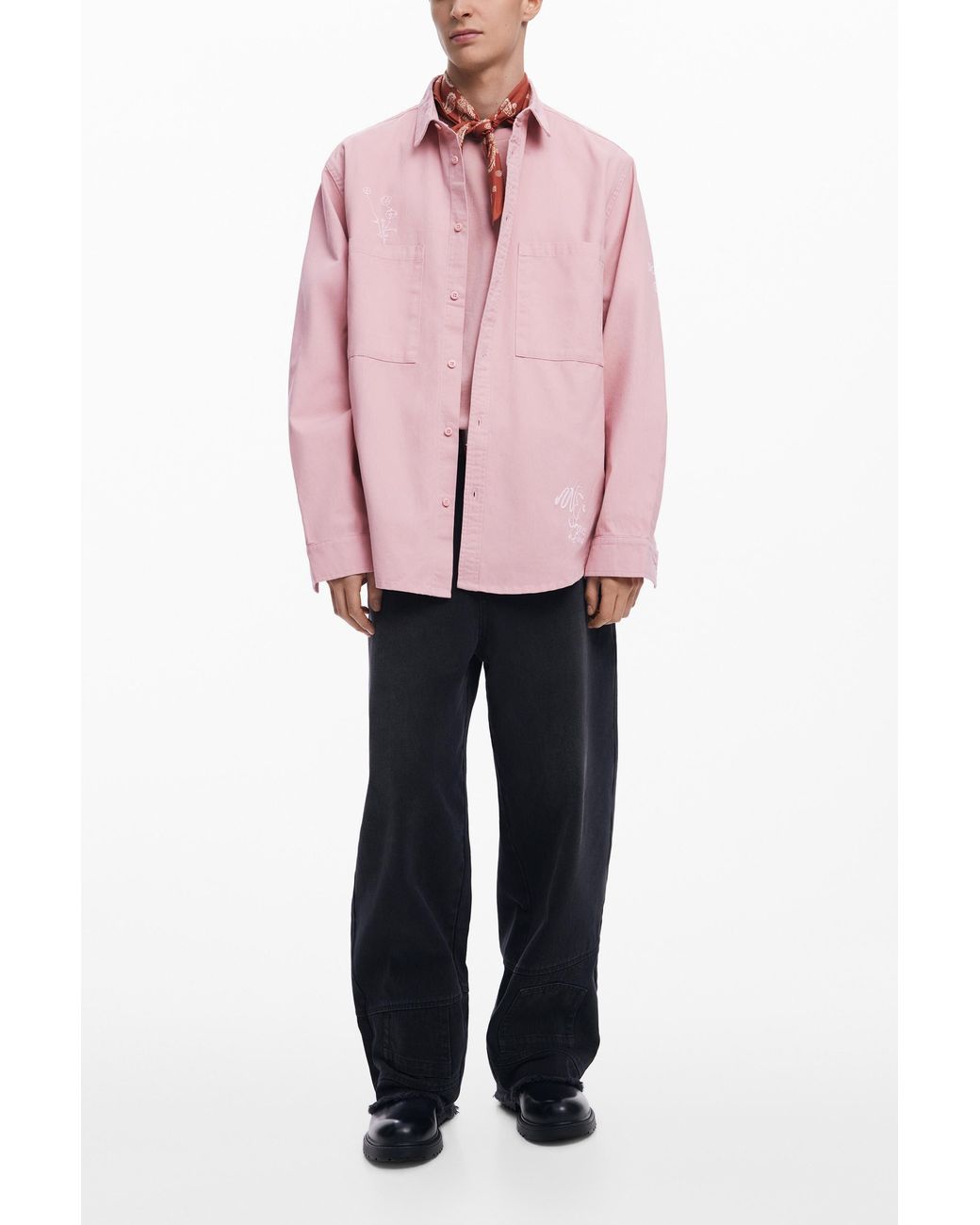 Desigual Pink Embroidered Shirt, Cotton for men