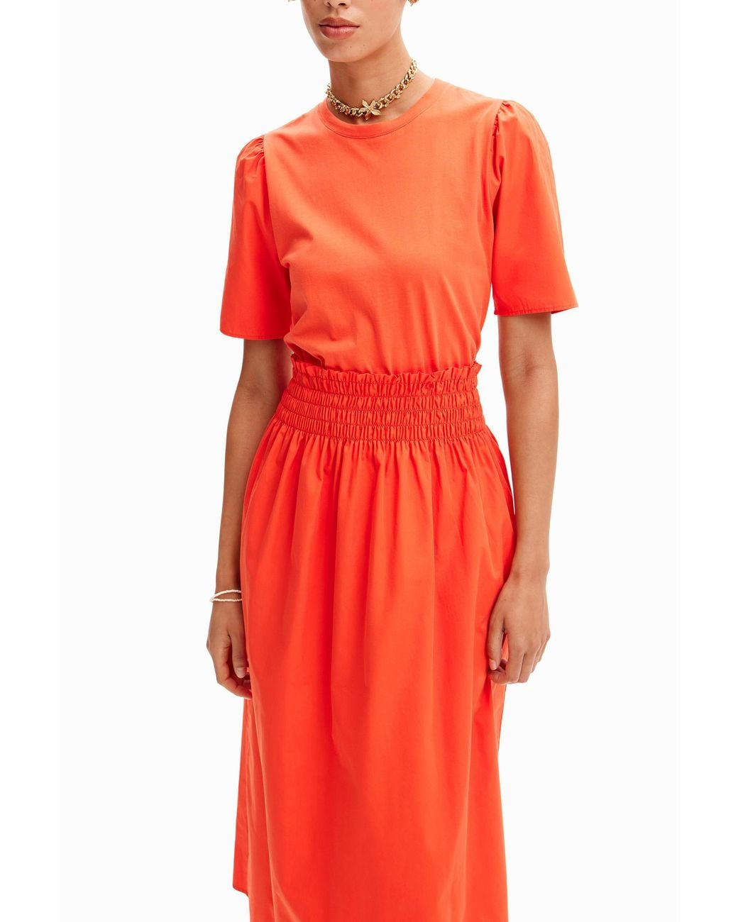 Desigual Red Plain Combination Midi Dress, Cotton